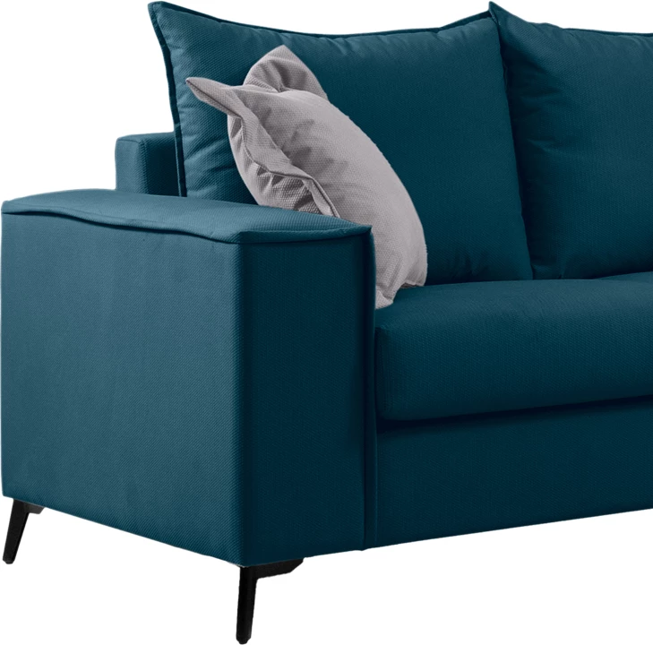 Divan dy-vendësh Verona, pëlhurë blu me jastëkë gri të lehtë, 173x93x100 cm