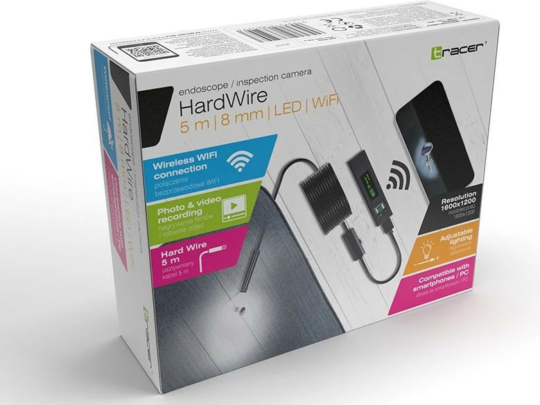 Kamerë endoskopike Tracer HardWire 5M 8MM LED WiFi, e zezë