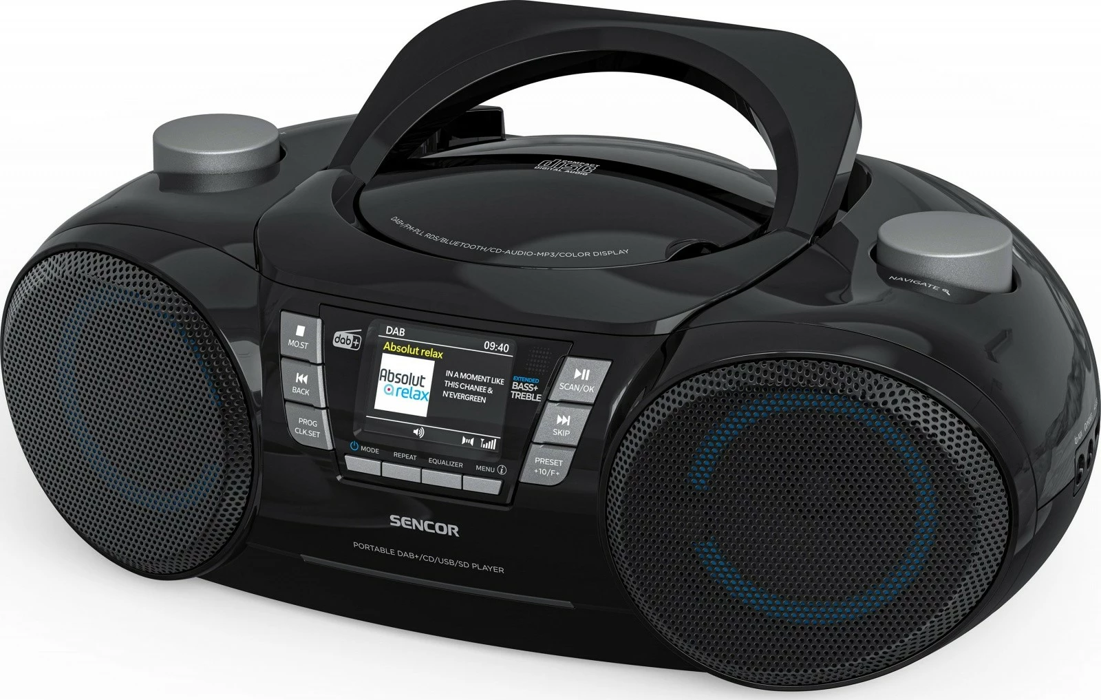 Boombox radio CD, Sencor SPT 6510DB, DAB+, Bluetooth 5.3, 16 W, ekran LCD 2.4", e zezë