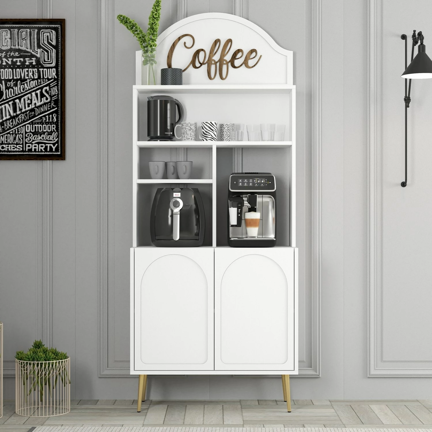 Dollap për kafe, Skye Decor, Lyon 80, i bardhë, i artë