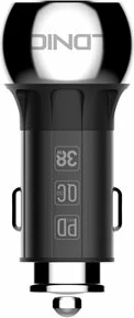 Karikues veture LDNIO C1 36W 2 porta (USB-A + USB-C) PD/QC3.0, zi/argjendtë