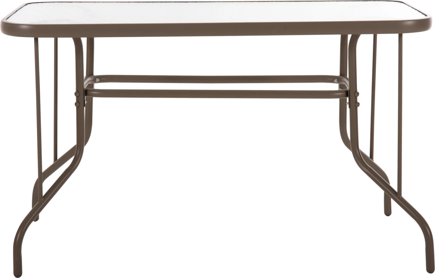 Tavolinë metalike për jashtë ADAM, ngjyrë shampanjë, me sipërfaqe xhami të forcuar, 120x70x71H cm