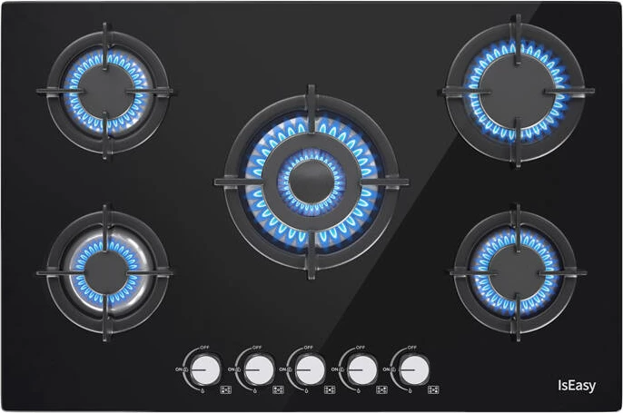 Pianurë me gaz IsEasy MGBG-775, 5 djegëse, panel xhami, e zezë