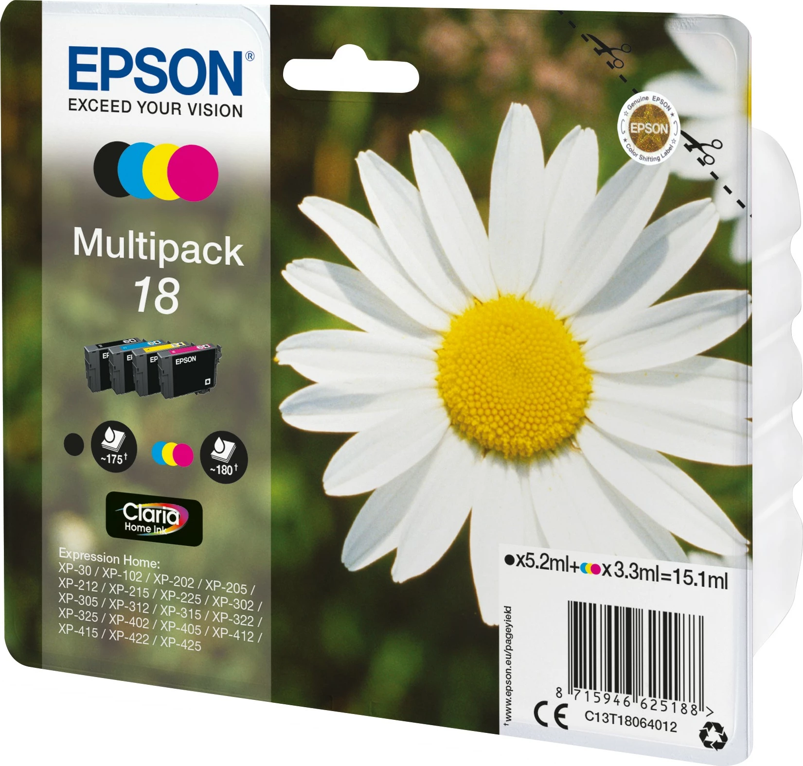 Toner Epson 18 Multipack Claria Home Ink, 4 ngjyra, standard, 5.2ml/3.3ml