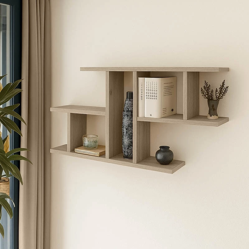 Raft muri Vertoura, ngjyrë lisi, 116x18.5x60cm