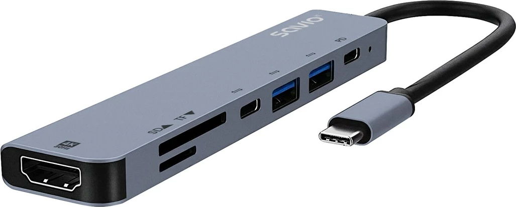 Hub USB-C Savio AK-82, 7 porte, 4K Ultra HD, i zi