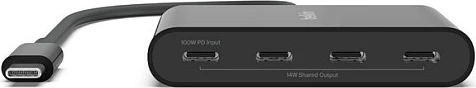 Hub USB-C Belkin AVC018BTBK, 4 porta, 10000 Mbit/s, 100 W, Ngjyrë e zezë