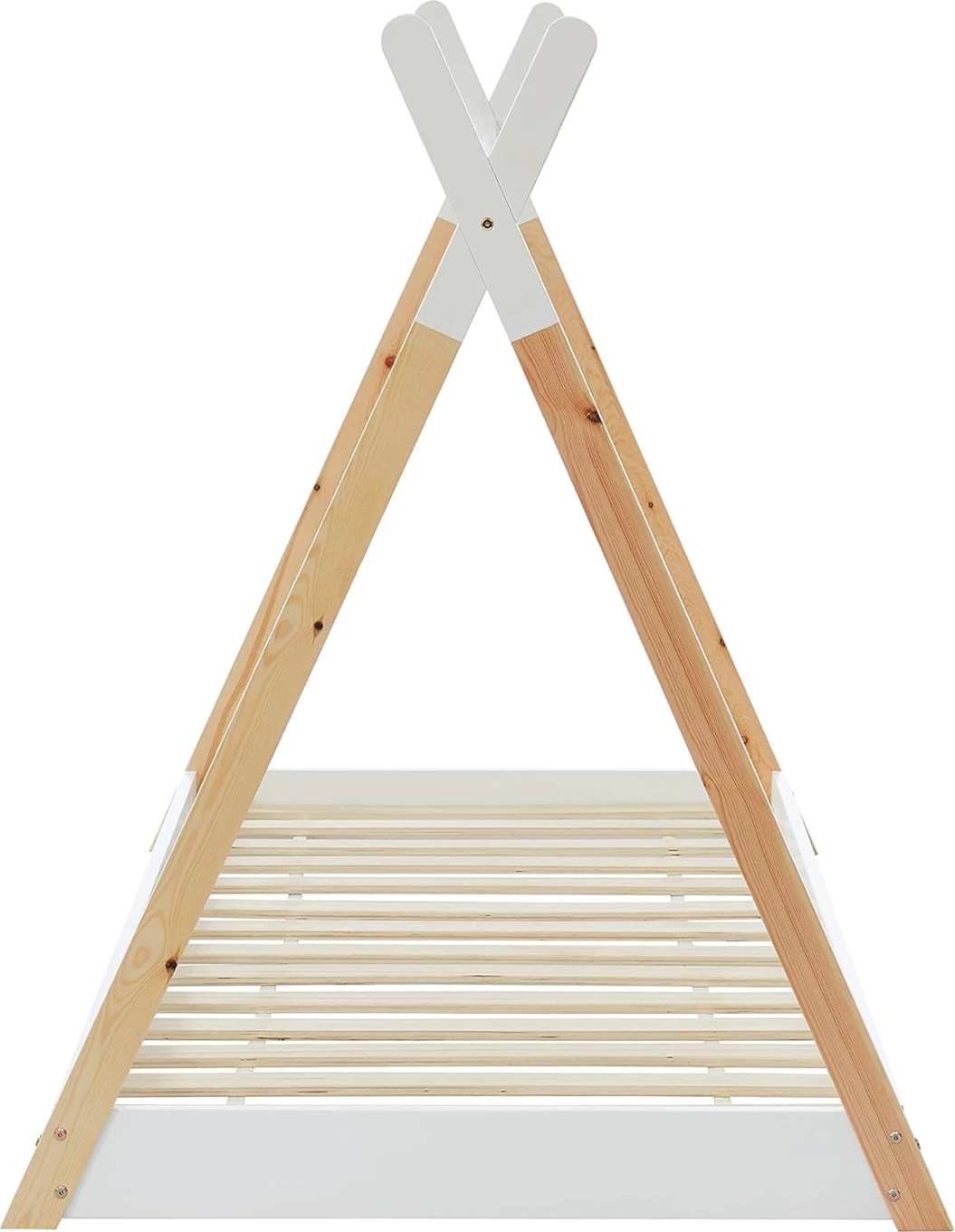 Krevat për fëmijë MUNK, stil Montessori, dru pishe, natyral-bardhë, për dyshek 190x90cm