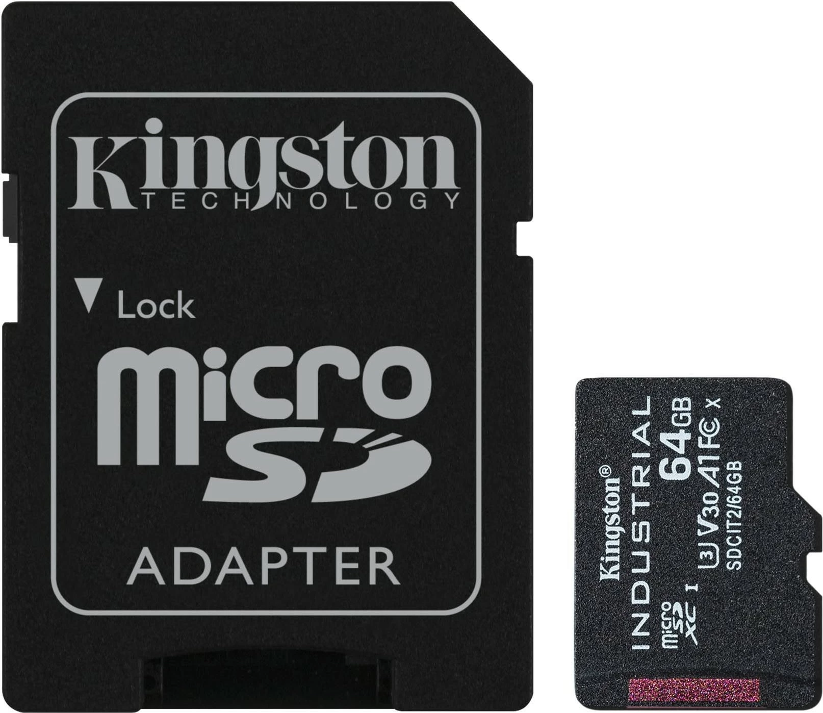 Kartelë memorie Kingston Industrial 64GB microSD me adapter, e zezë