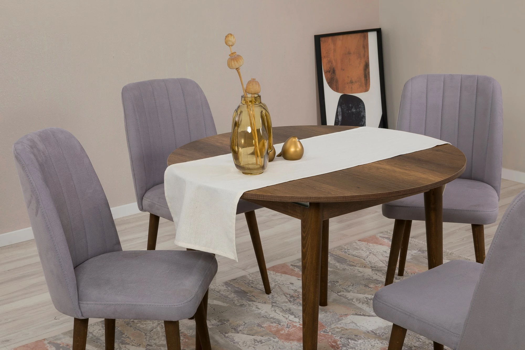 Tavolinë me karrige, zgjatshme, 5 copë, Skye Decor Vina 0701, ngjyrë arre, gri