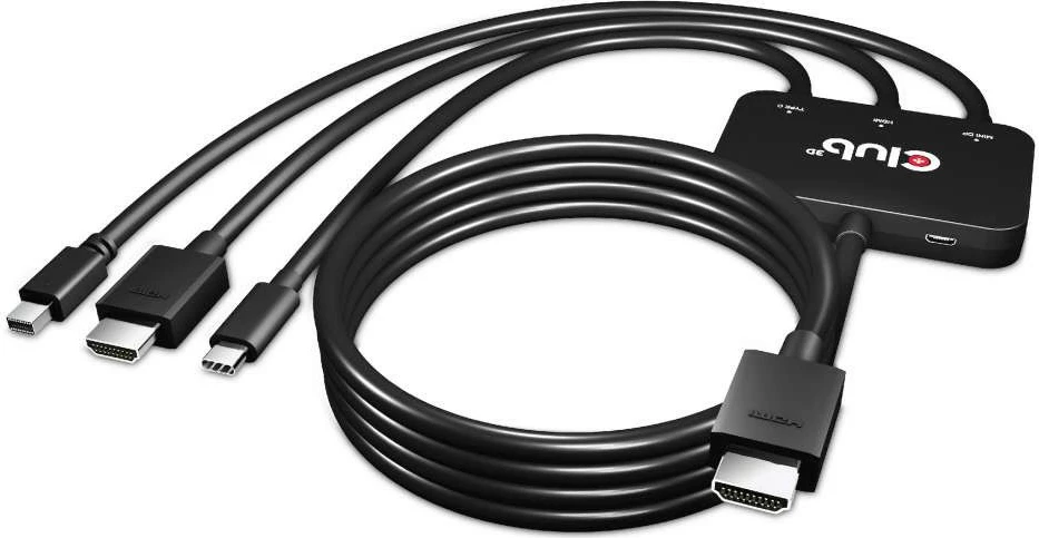 Adapter Club 3D USB-C + HDMI + Mini DisplayPort 1.2 në HDMI 4K60Hz, i zi