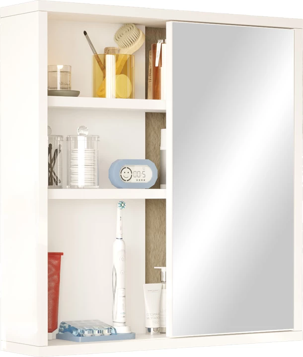 Dollap banjoje me pasqyrë, ngjyrë e bardhë,, 60x14.5x63.6cm