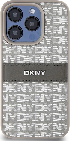 Mbështjellës DKNY Mono Stripe & Metal Logo për iPhone 15 Pro Max, bezhë