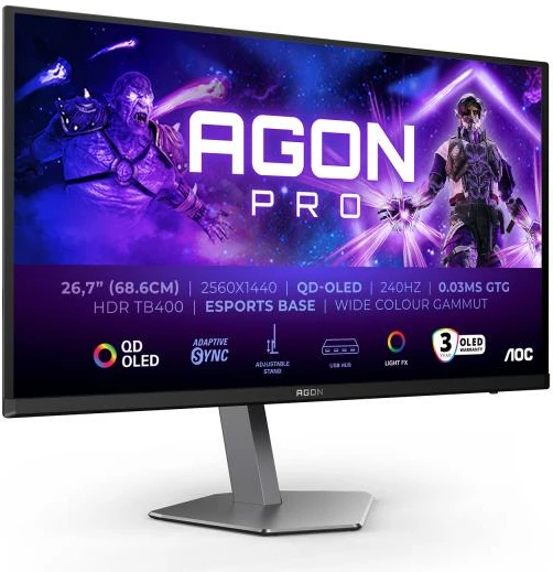 Monitor, AOC AGON PRO AG276QZD2, 27" QHD QD-OLED 240Hz HDR400, e zezë/gri