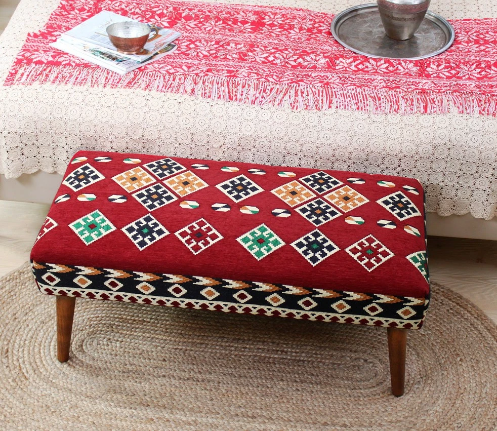 Pouf oriental rustic, shumëngjyrësh, Vezir v3, 91x42x46 cm