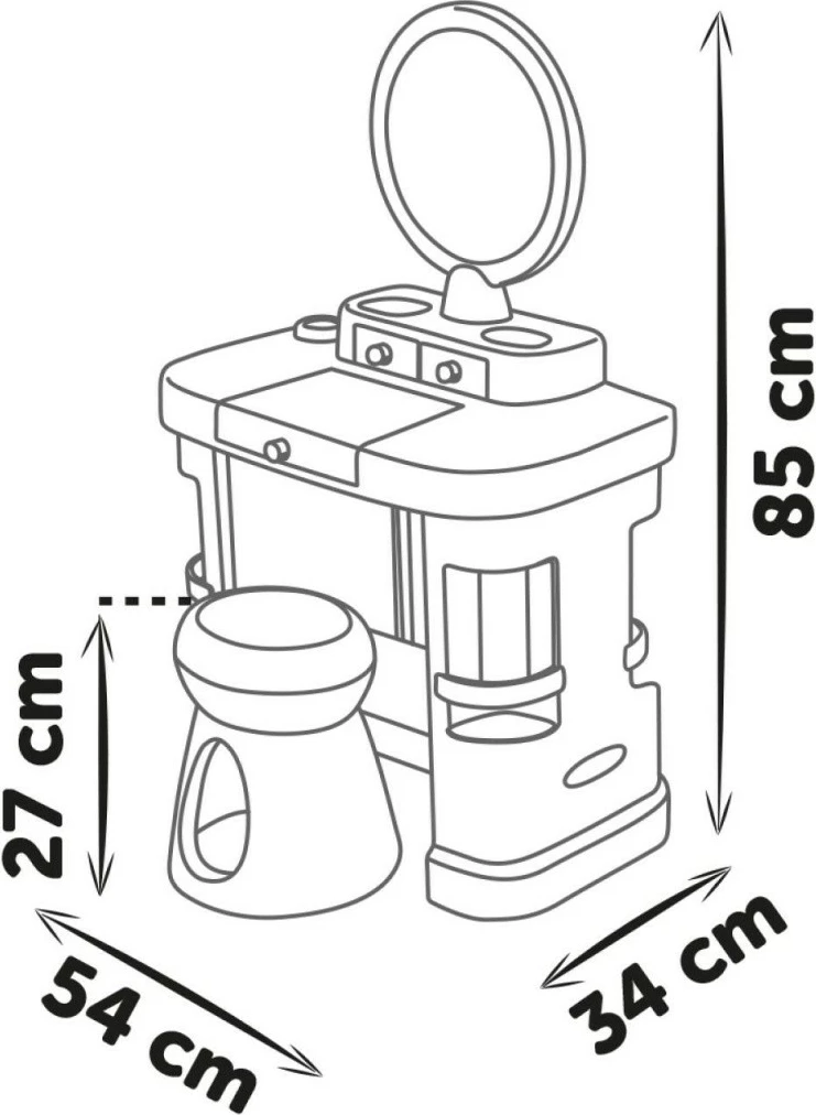 Tavolinë grimi lodër Smoby My Beauty Dressing Table me 15 aksesorë, Rozë/Ari/E bardhë