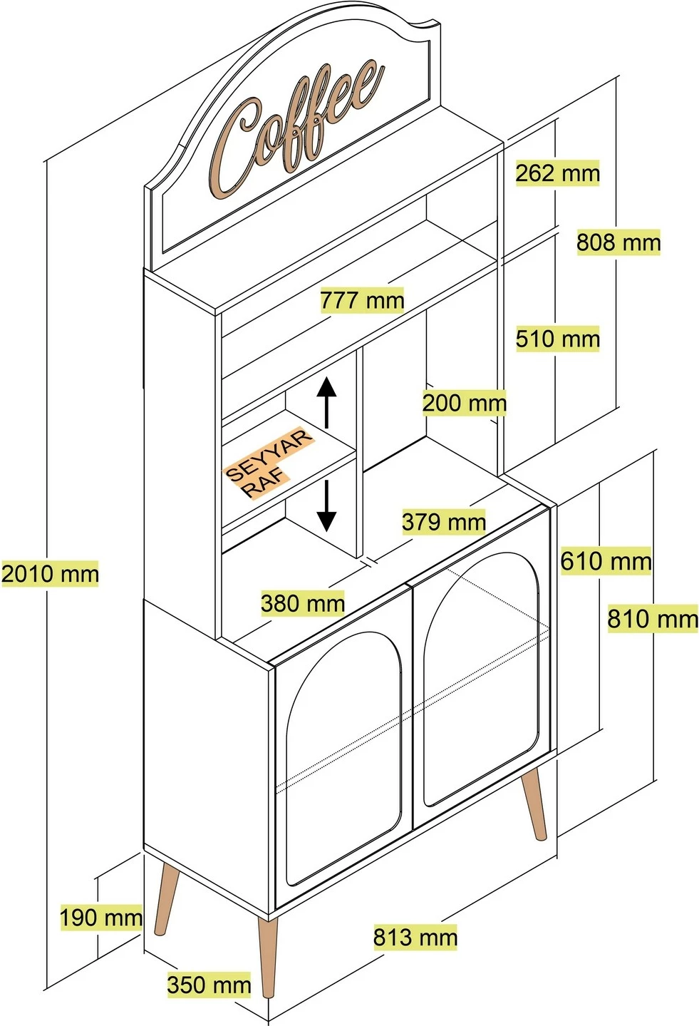 Dollap për kafe, krem dhe ari, Skye Decor Lyon 80