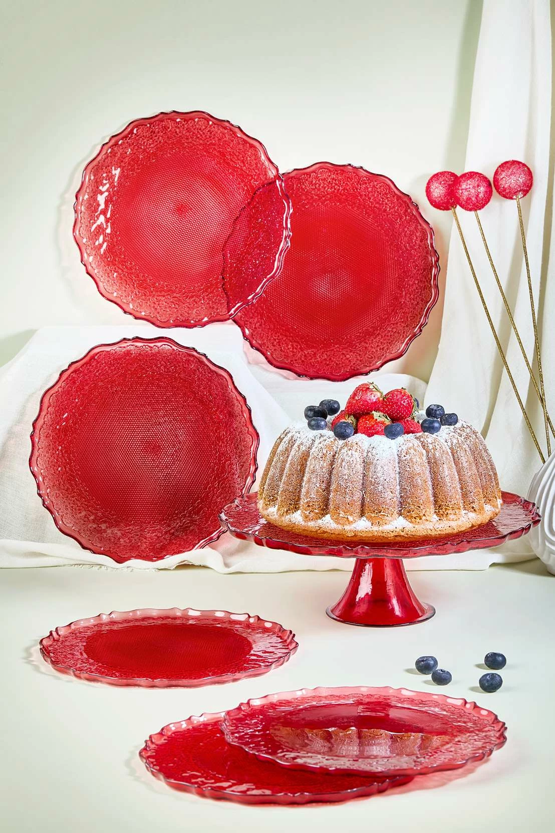 Set pjatash për ëmbëlsira (7 copë), Hermia Concept, Goblen7, e kuqe