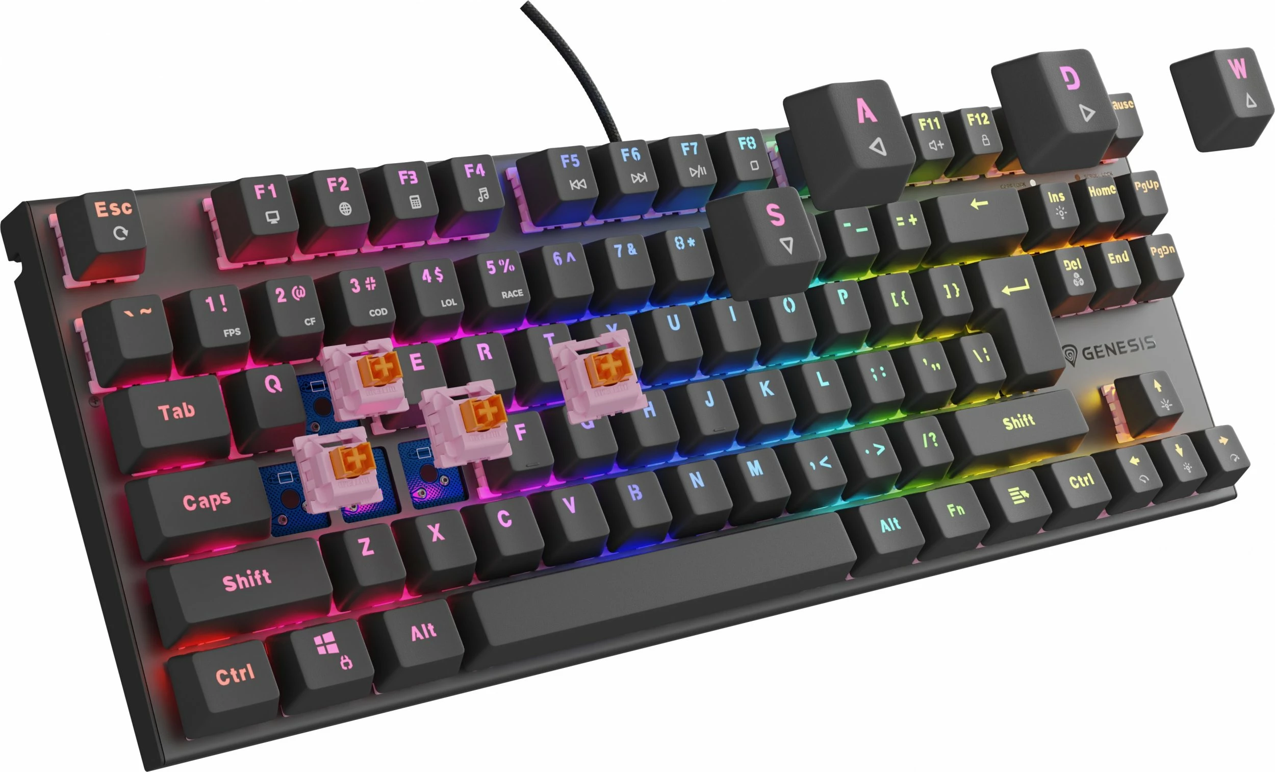 Tastierë mekanike gaming Genesis Thor 303 TKL (NKG-1881), Outemu Peach Silent, Hot Swap, RGB, USB, US layout, e zezë