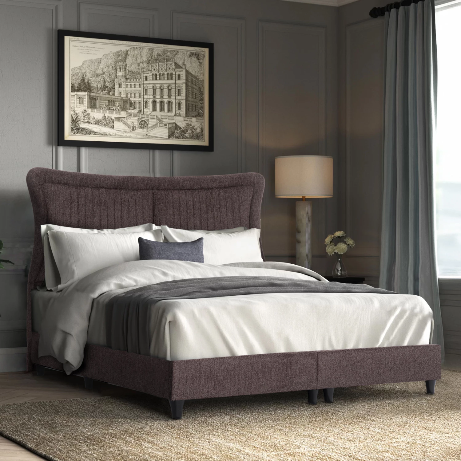 Krevat dopio NESTOR, stof boucle kafe, për dyshek 160x200cm