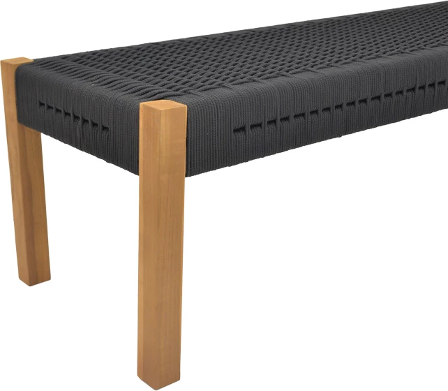 Stol Uma dru teak dhe litar pe, ngjyrë e zezë, 120x45x40cm