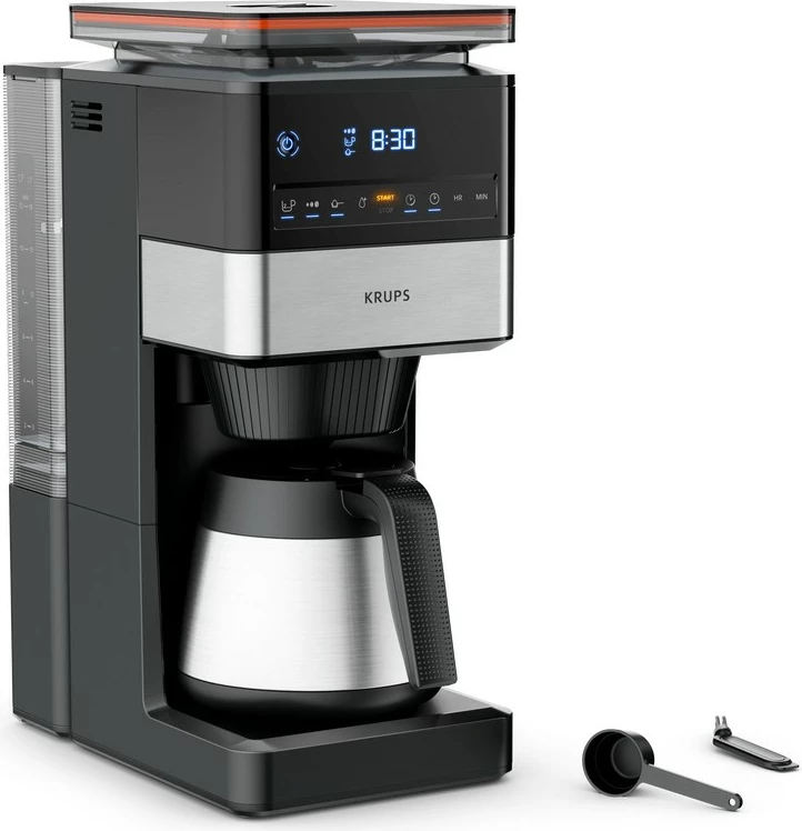 Aparat kafeje drip Krups Grind Aroma XL KT8428, mulli i integruar, 1.25L, 1000W, e zezë/inox