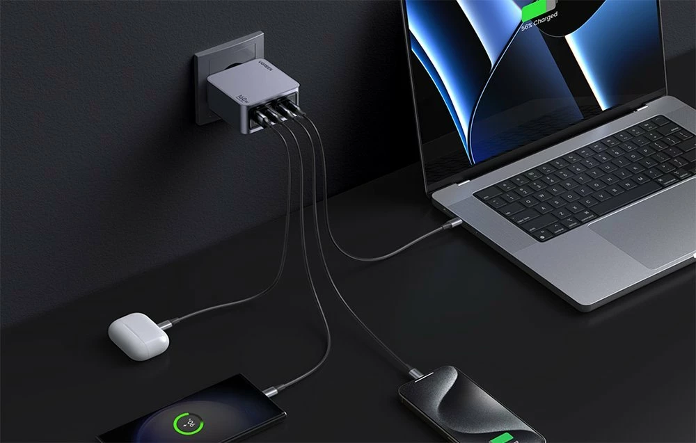 Karikues Ugreen Nexode Pro UGR1838 160W, 1x USB-A + 3x USB-C, GaN II, me kabllo, gri