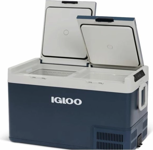 Frigorifer kompresor elektrik IGLOO ICF80DZ 78 L AC/DC (12/24V & 110-240V) dual-zone, blu/gri