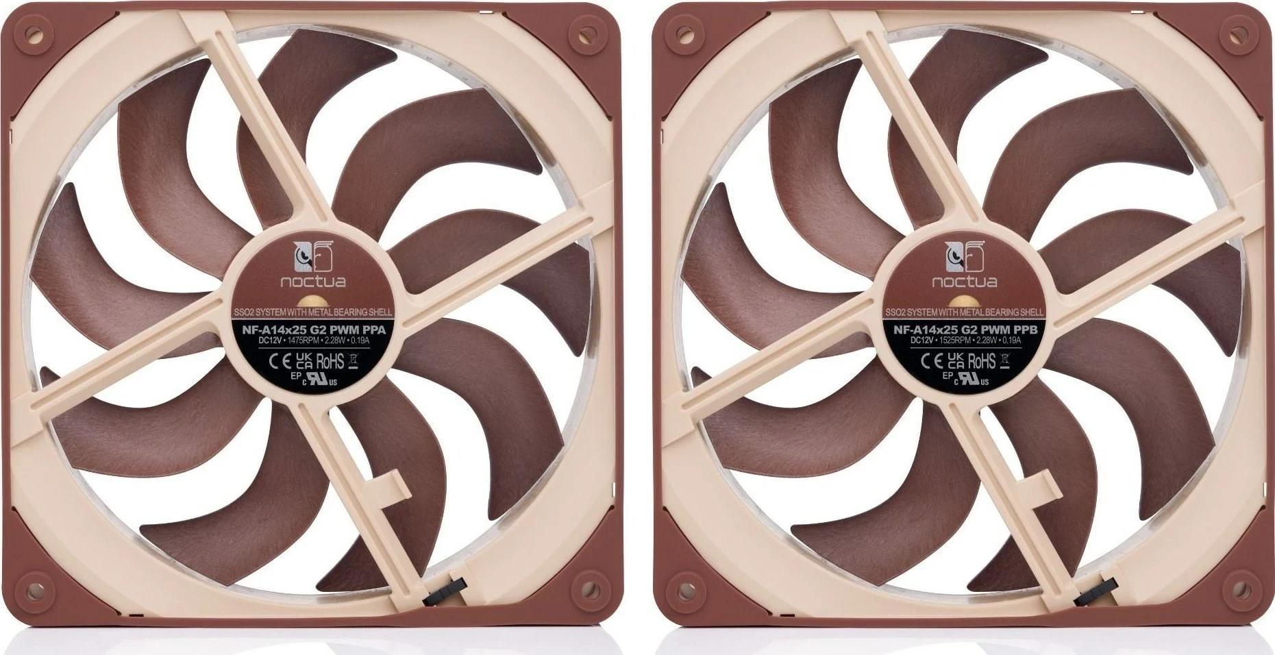Ventilator kompjuteri Noctua NF-A14x25 G2 PWM Sx2 PP, 140mm, bronzi, set prej 2 copë