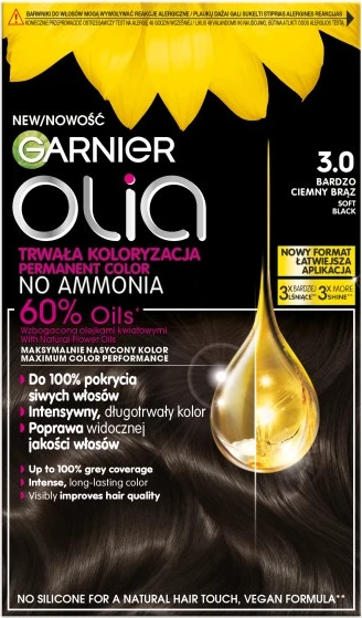 Ngjyrë për flokë Garnier Olia 3.0 për femra, shumë kafe e errët, 1 copë