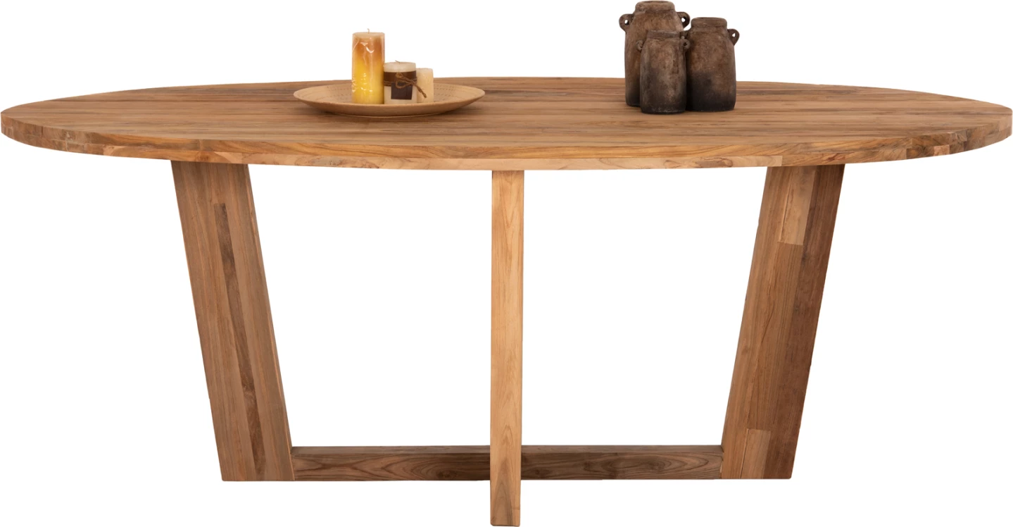 Tavolinë ngrënieje ovale CARIB, dru TEAK i ricikluar, ngjyrë natyrale, 250x110x78 cm