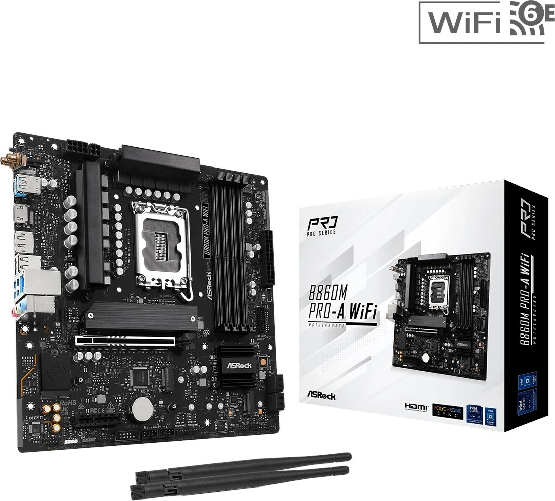 Pllakë amë ASRock B860M Pro-A WiFi, micro ATX, Socket 1851, 256 GB, e zezë