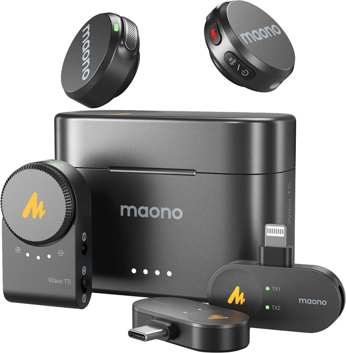 Mikrofon wireless Maono WM650 A3 me dy transmetues dhe tre marrës, me kuti karikimi, i zi