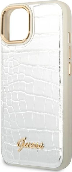 Mbështjellës Guess Croco Collection për iPhone 14 6.1", argjendtë