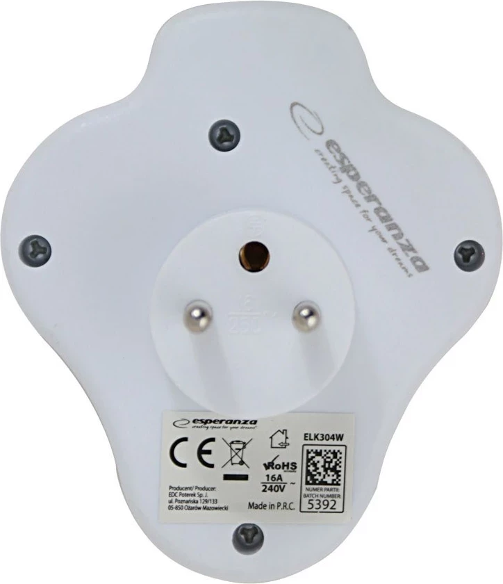 Shpërndarës elektrik Esperanza ELK304W, 3 dalje, me ndërprerës, Bardhë