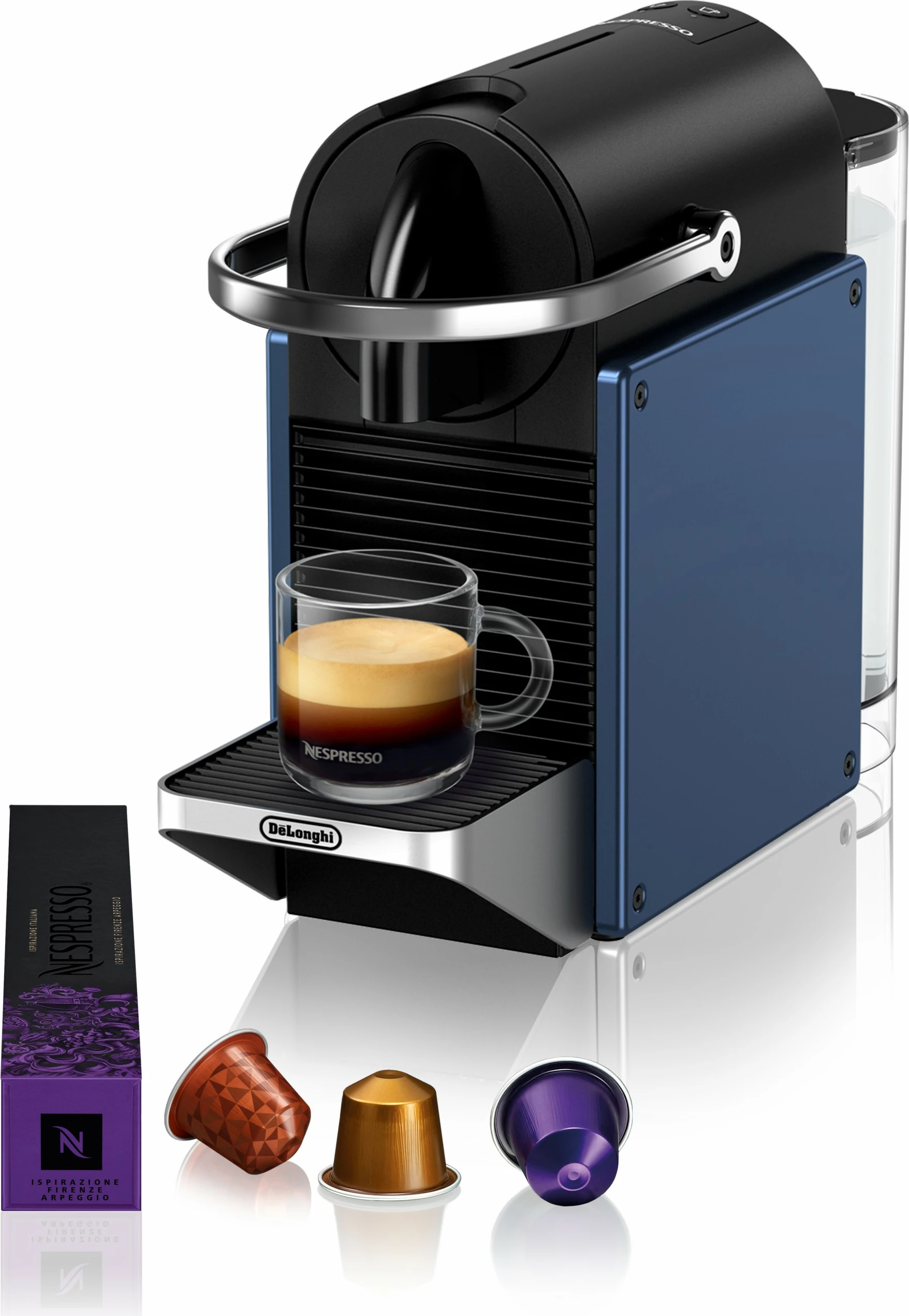 Aparat kafeje kapsulë DeLonghi Nespresso Pixie EN, 1L, 19 bar, zi/blu