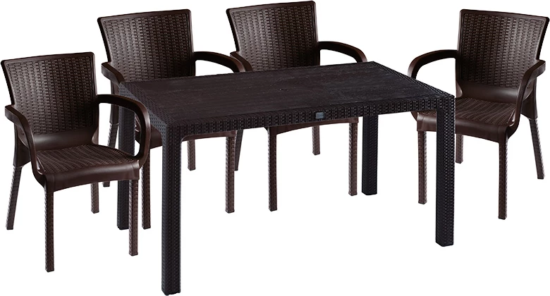 Tavolinë me karrige Explore-Festive set 5 copë PP ngjyrë kafe 150x90x73.5cm