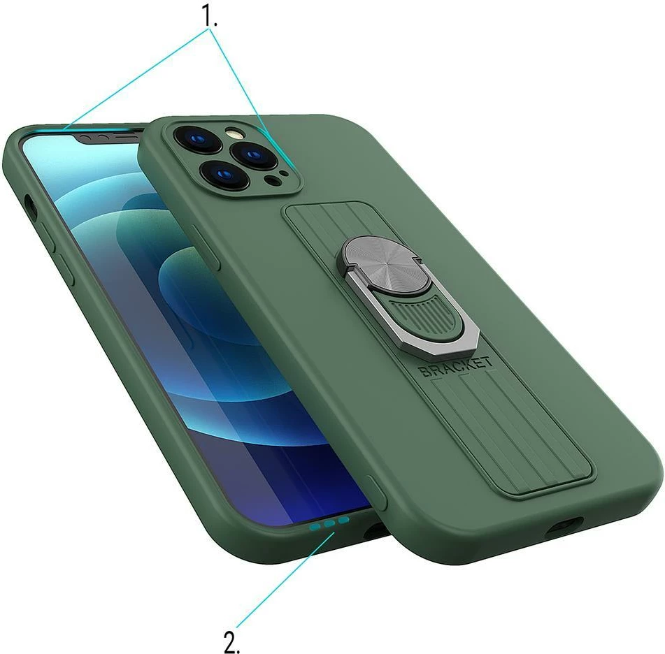 Mbështjellës silikoni Hurtel Ring Case me dorezë dhe bazë për Samsung Galaxy S22 Ultra, Blu