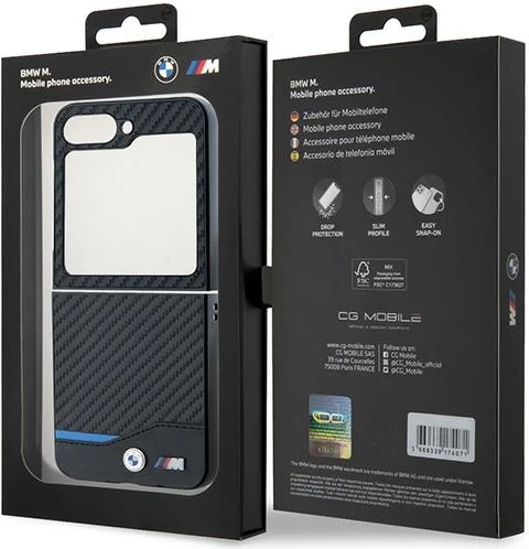 Mbështjellës BMW Carbon Blue Line për Samsung Galaxy Z Flip 6, i zi