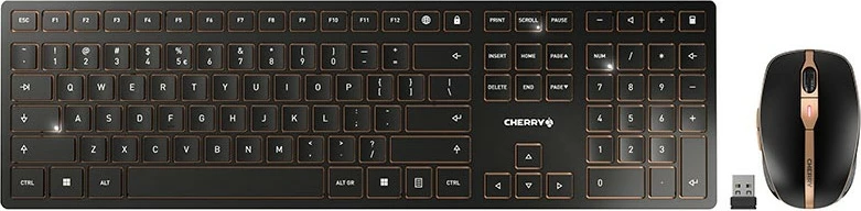 Tastierë Cherry DW 9100 SLIM, Wireless, RF Wireless + Bluetooth, QWERTY, Maus i përfshirë, E zezë