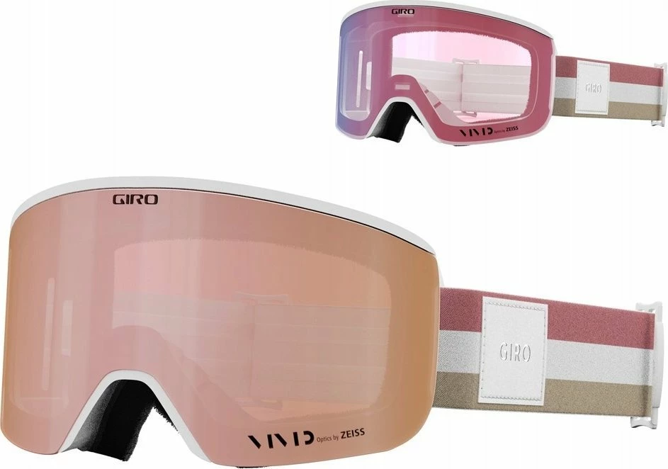 Syze ski Giro Ella 2024/2025, VIVID Rose Gold S3 + VIVID Infrared S1 (2 lente), White LX Stripe, të bardha