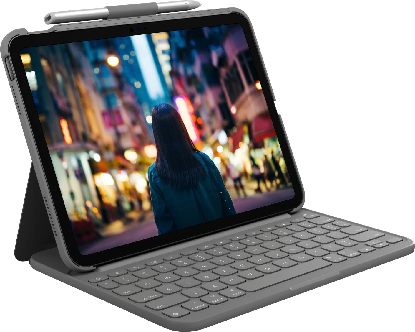 Mbështjellëse me tastierë për iPad (10th gen) Logitech Slim Folio, QWERTZ, hiri