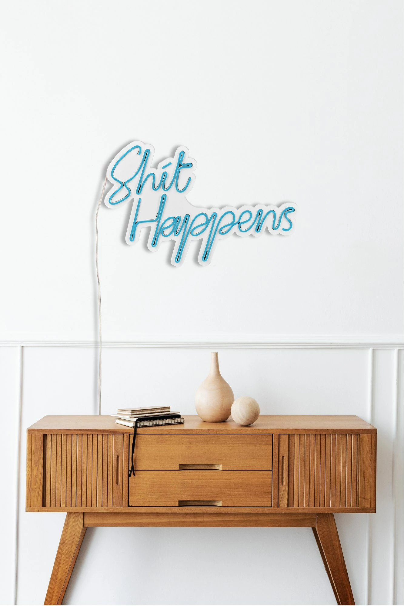 Dekor dritash LED plastike, 'Shit Happens', ngjyrë kaltër, Wallity