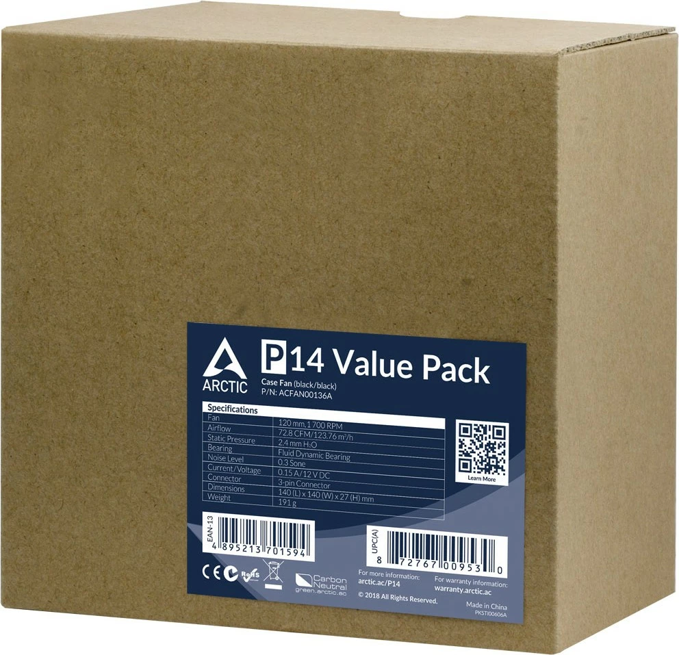 Ventilator kase ARCTIC P14 Value Pack 14cm 1700RPM i zi