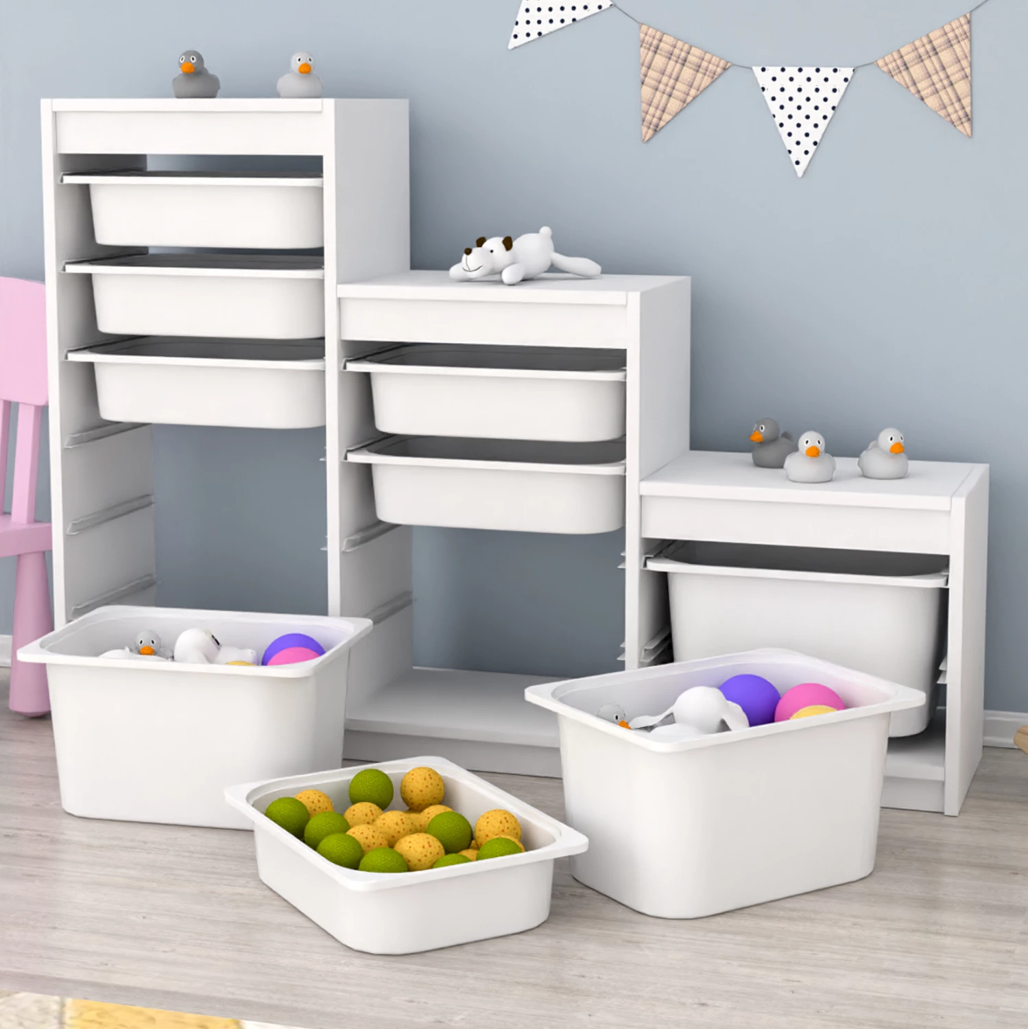 Komodinë e ngushtë SANI FH18206.01 melaminë e bardhë me sirtarë plastikë 93x29,6x132,3 cm