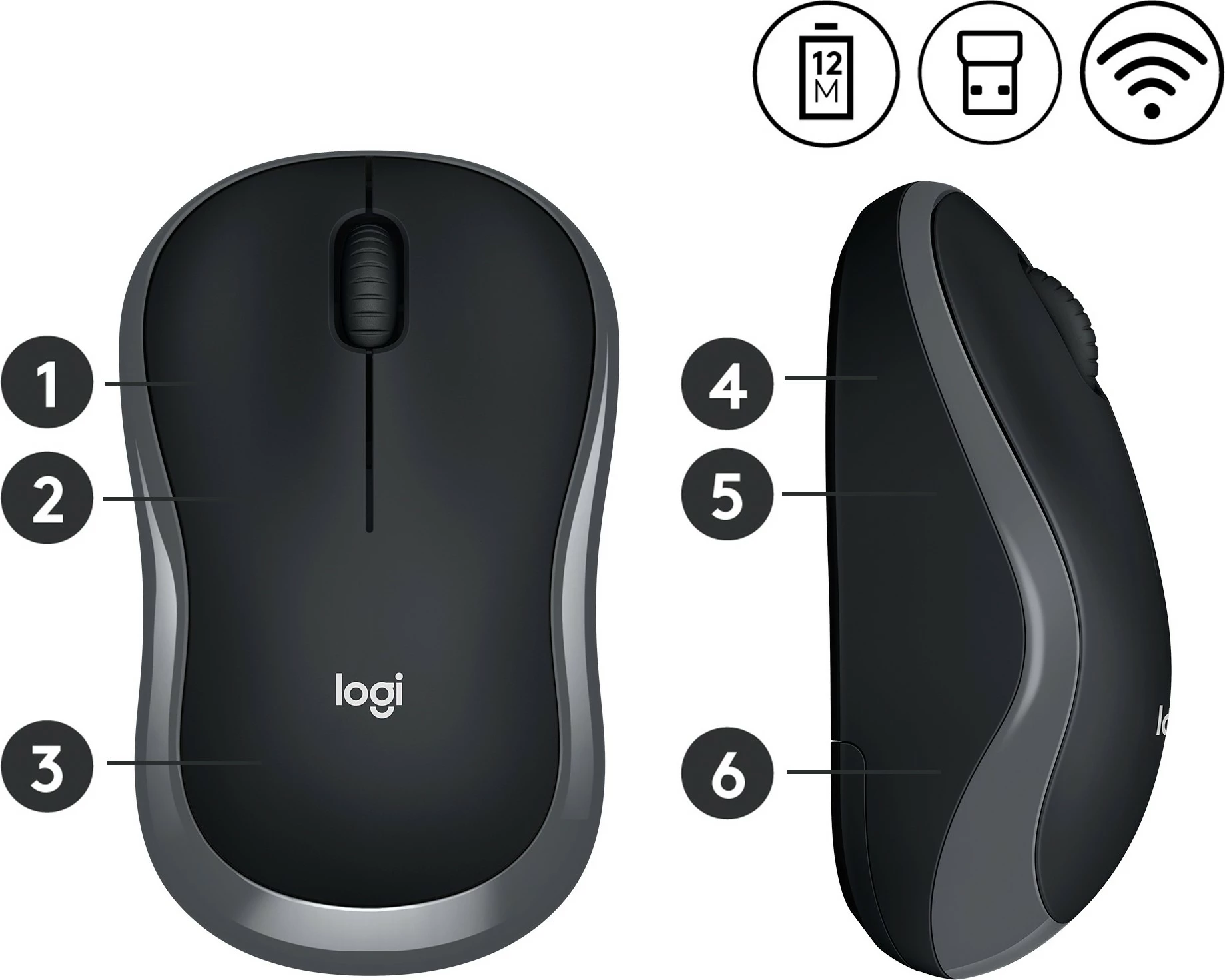 Maus pa kabllo Logitech M185, ambidextrous, optik, RF wireless, 1000 DPI, gri