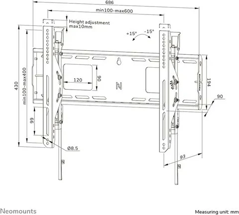 Mbajtës muri për TV Neomounts WL35-750BL16, çelik, 42-86", 125 kg, i zi
