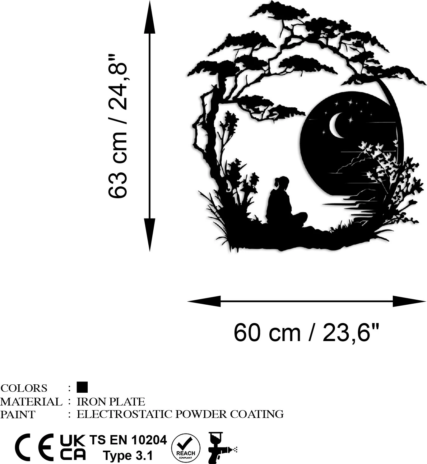 Aksesor dekorativ metalik për mur Wallity, The Seclusion, ngjyrë e zezë, 63x60cm