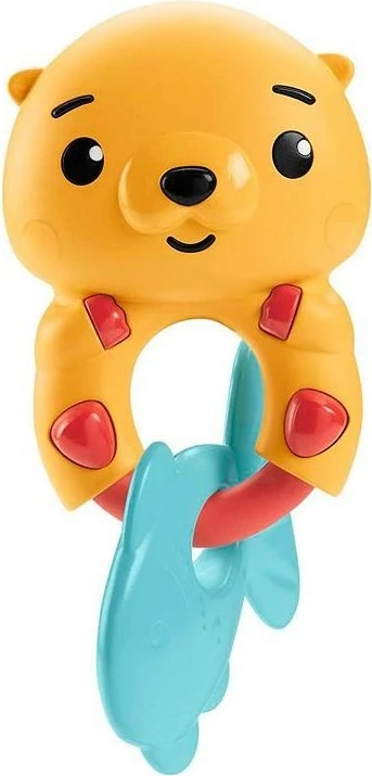 Lodër dhëmbëzimi Fisher Price Rattle Chew Toy Happy Otter, Blu, Kuqe, Verdhe