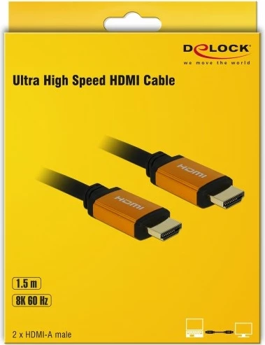 Kabllo HDMI DeLOCK 85728, Ultra High Speed, 1.5m, 8K, e zezë/artë
